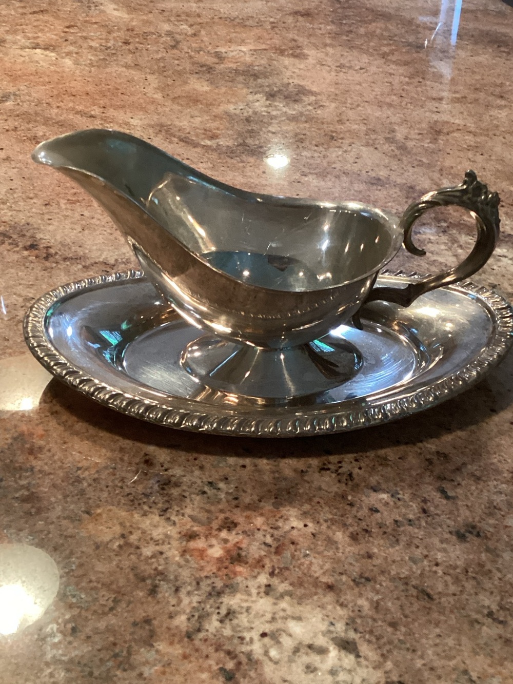 Vintage Silver plated gravy Boat with Attached Underplate